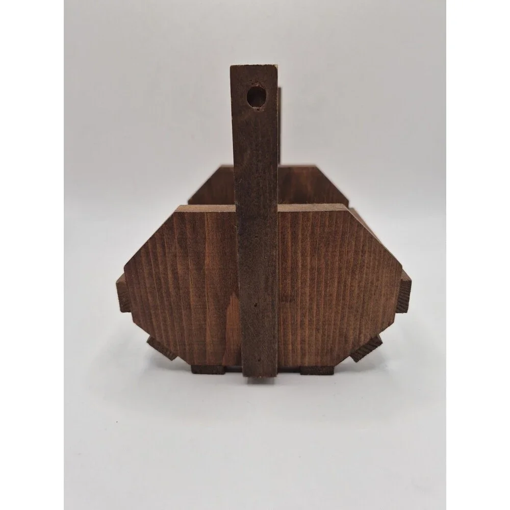 Rustic Handmade Country Handled Wooden Basket~Farmhouse VINTAGE